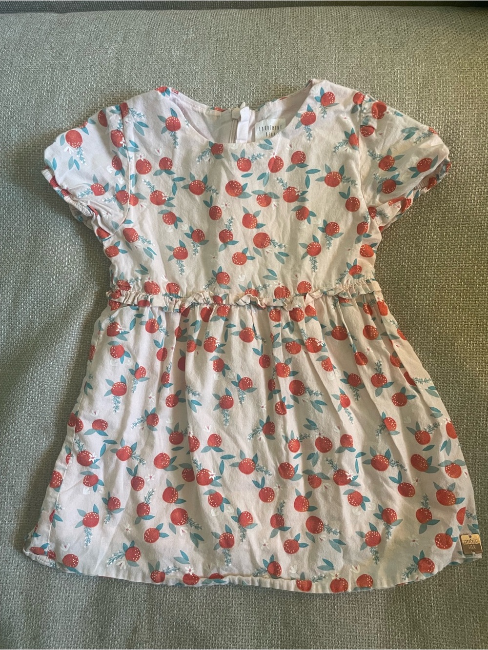 Light pink Strawberry Print Cotton toddler dress, 12-18 months, short sleeves